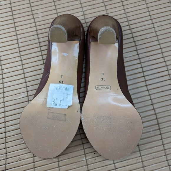 Coach "Clarice" women's sz 10 B brown Leather bold white cord Stitched Peep To - Picture 10 of 10